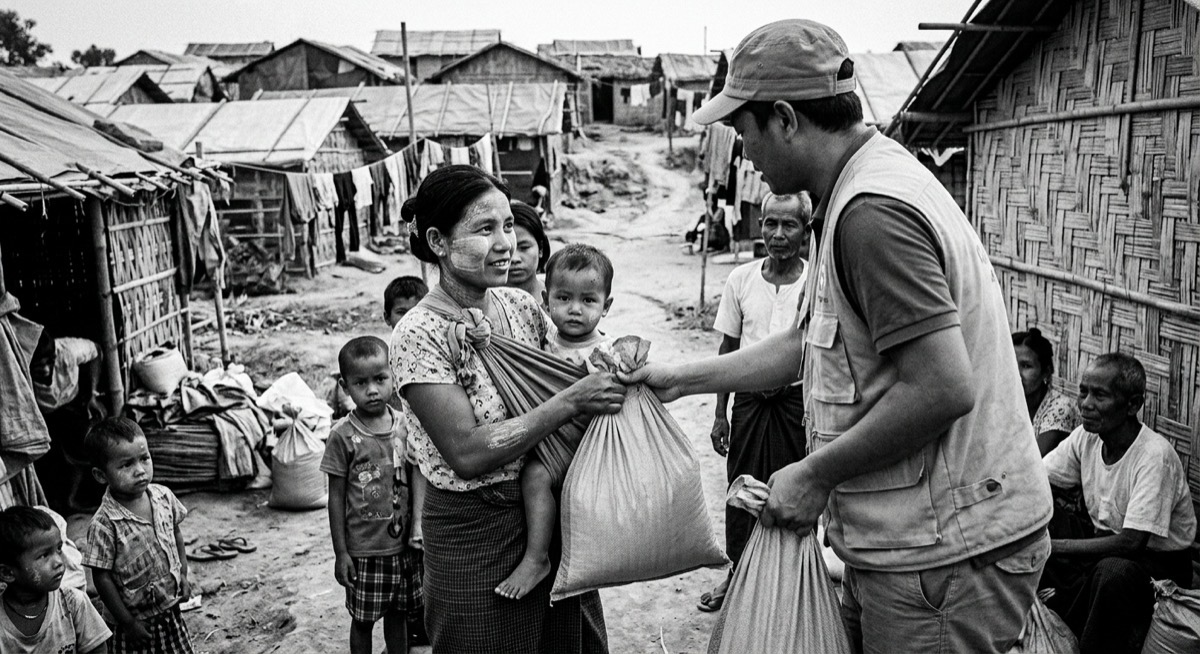 Internally displaced persons receiving aid